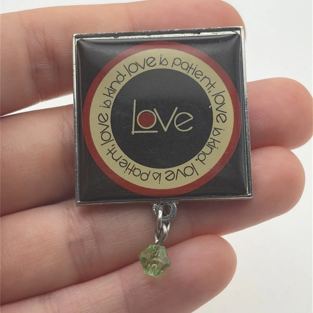 Love Is Kind Love Is Patient Rhinestone Dangler Lapel Hat Pin
